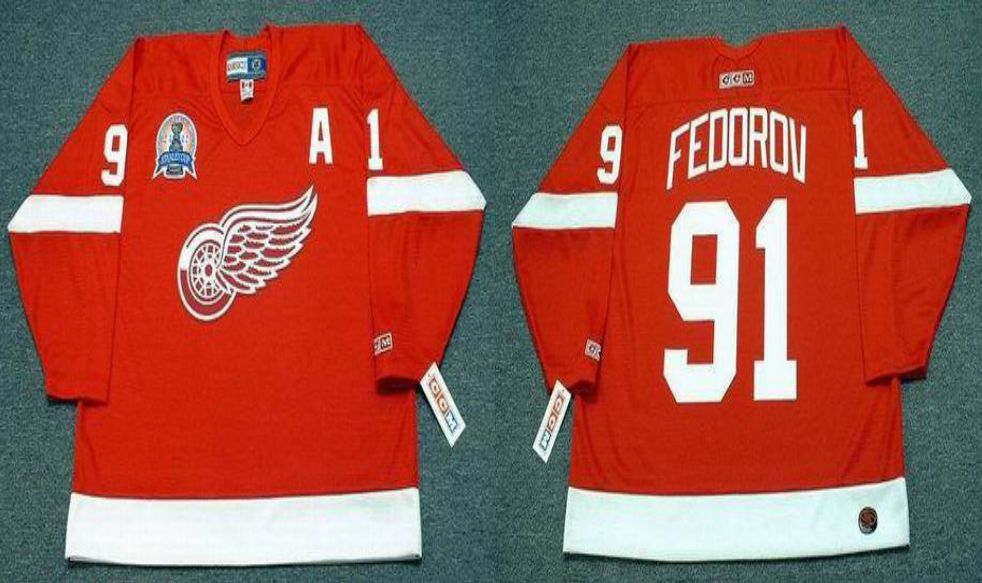 2019 Men Detroit Red Wings 91 Fedorov Red CCM NHL jerseys1